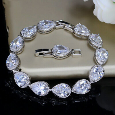 Women Gorgeous Cubic Zirconia Silver Plated Tennis Bracelet Wedding Jewelry Gift