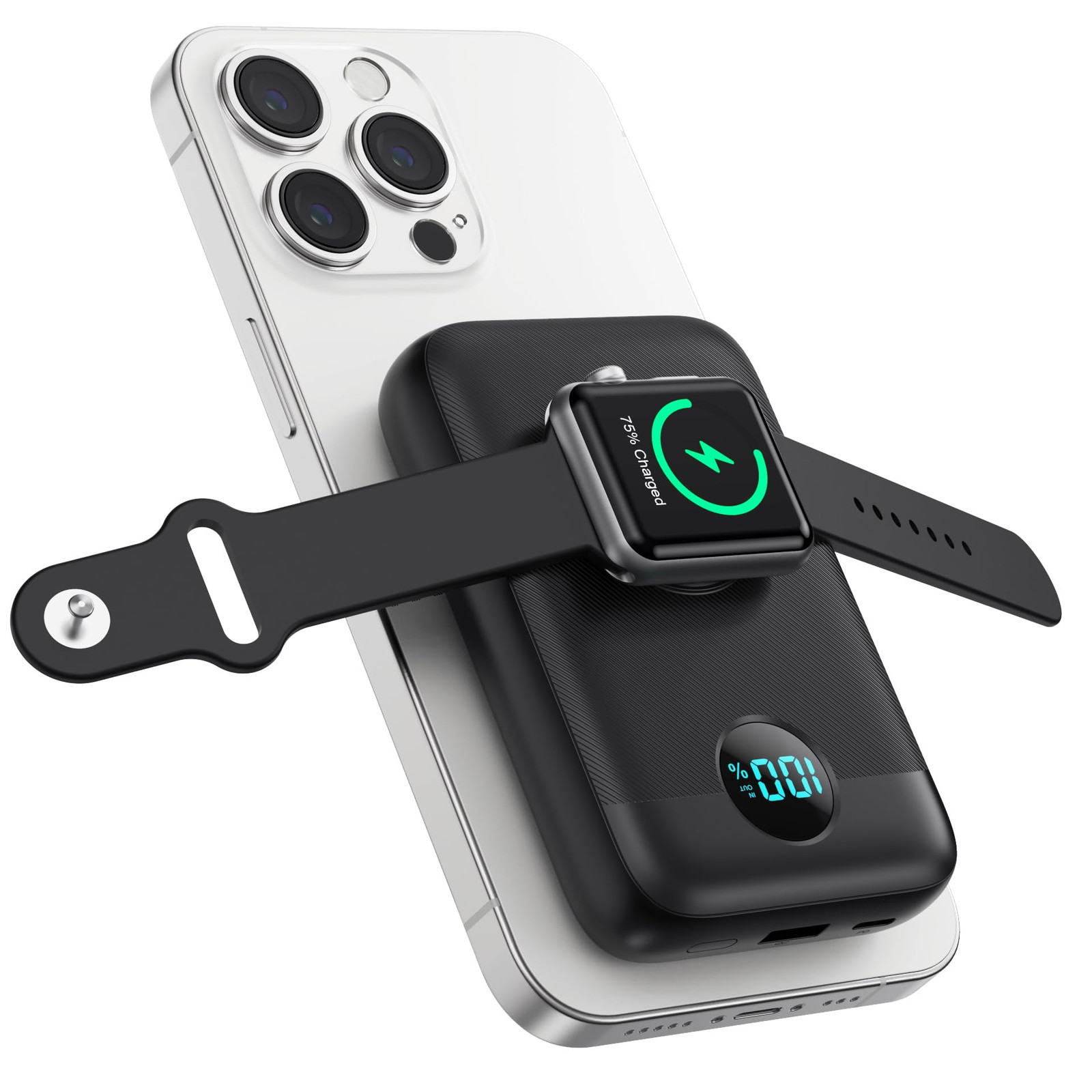 Magnetic Portable Charger 10800mAh,4-in-1 Wireless Power Bank with iWatch Cha...