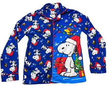 Peanuts Snoopy Woodstock Christmas Pajama Top Kids Medium Button Up Sleep Shirt