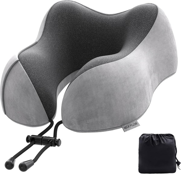 Yomisee Nackenkissen Memory Foam Reisekissen Flugzeug Auto BüRo Camping Hellgrau-image