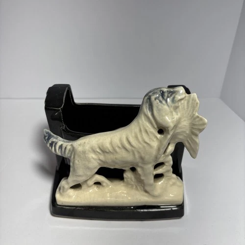 Rare Vintage 1950s McCoy Pottery Bird Dog Hunting Planter Black & White EUC 6”