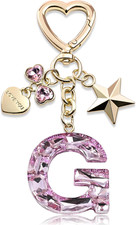 Cute Bling Keychain initial Letter Butterfly Star Pink Purple Gift for Women Gir