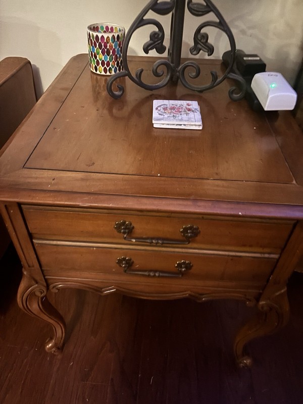 Vintage Medium Wood Nightstand with 2 Drawers, Pull Handles, Brown