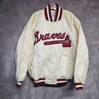 Vintage 90s Mlb Starter Mlb Atlanta Braves White Satin Bomber Jacket Mens Xl