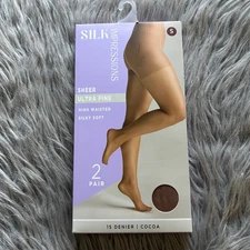 Silk Impressions Ultra Fine Sheer Tights Women Size Small Cocoa High Waist Silky