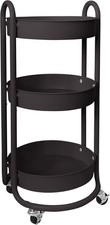 HOMESTEAD Round Rolling Side Table Cart, 3 Tier Metal Utility, Charcoal Black 