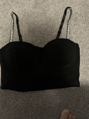 Black Longline Padded Bralette with studded Adjustable Straps.