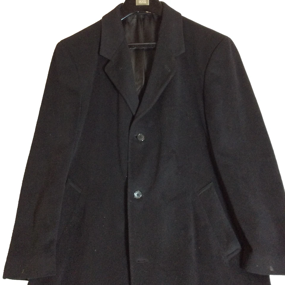 Abrigo George Negro Lana Para Hombre Talla 44L Largo Un Pecho Forrado Bolsillos Informal Foto 2 de 4