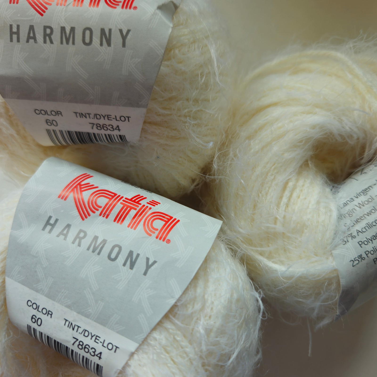 Katia Harmony yarn - 3 x 50g balls of shade 60 cream fluffy chunky