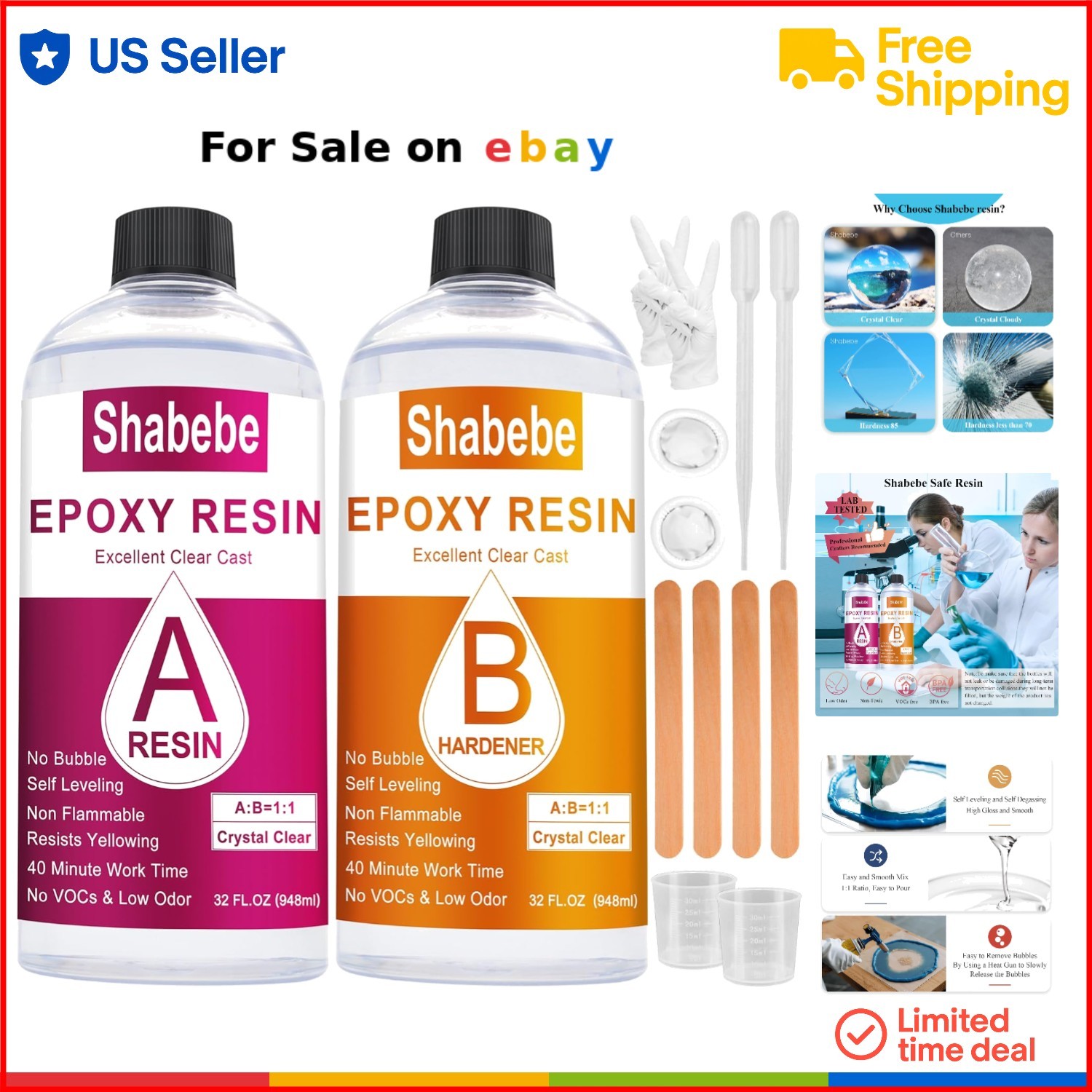 64oz Clear Epoxy Resin Kit for Jewelry Crafts Art Waterproof Self-Leveling