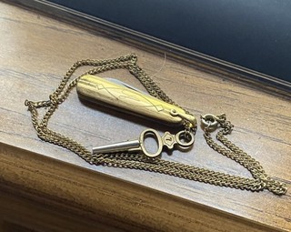 Antique Gold Filled Pocket Watch Chain w/ GF Knife Fob