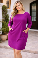 Tahari Arthur S Levine Purple A Line Dress with Pockets Size 14W Office Wear