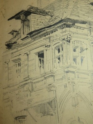 French School, 19th Century, Pencil Drawing, Architecture, Hotel,...
