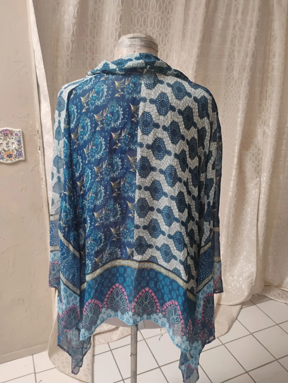 Anthropologie Akemi & Kin Kaftan Blue Rayon Kimono Poncho Boho