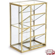 Gold Metal Desk Organizer Clear Glass Makeup Brushes Holder Pen Storage 6 Slots