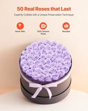 Purple Forever Flowers, 50 Preserved Roses In A Box, Eternal Flowers Bouquet