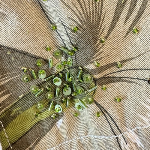CHICOS DESIGN Denim Jacket Green Floral Leaf Beads Size 1 (8/10) Cotton Pockets - Picture 11 of 16
