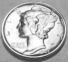 1945 P MERCURY DIME SUPERB GEM BU No Reserve  *J1895