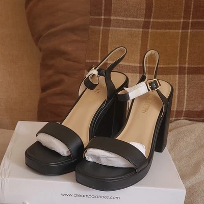 Dream Pairs Black Strappy High Block Heel Open Toe Ankle Strap UK 6.5 - Image 1 of 4
