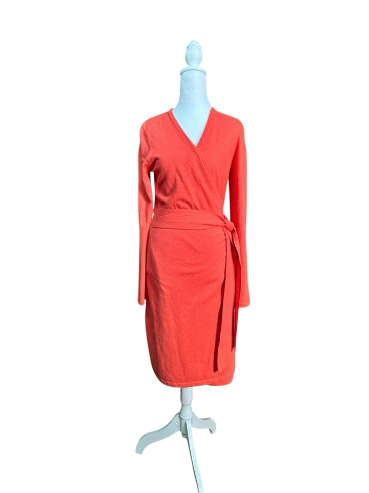 DVF Diane Von Furstenberg Linda Envolvente Suéter Vestido Lana Cachemira Coral Talla Pequeña Foto 2 de 4