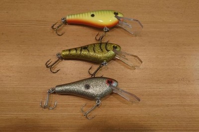 Old Poe RC-3 Flat Side Crankbait Set of 3 American Bait Vintage Used