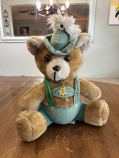 Vtg 1981 Etone Brown Bear Plush Green Lederhosen German Oktoberfest Stuffed 10”