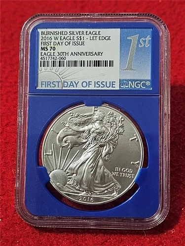 2016-W Silver Eagle Dollar ASE NGC MS 70 BURNISHED 30th ANNIVERSARY FDI  #T1270