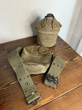 Vintage Original WW2 American Field Gear Canteen With Pouch And Belt