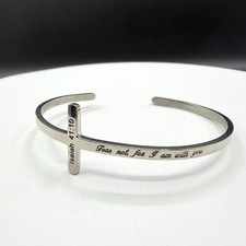 Silver Tone Isaiah 41:10 Cross Cuff Bracelet Christian Faith Inspirational Gift