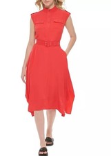 Karl Lagerfeld Dress Womens 8 Handkerchief Hem Button Up Retro Belted