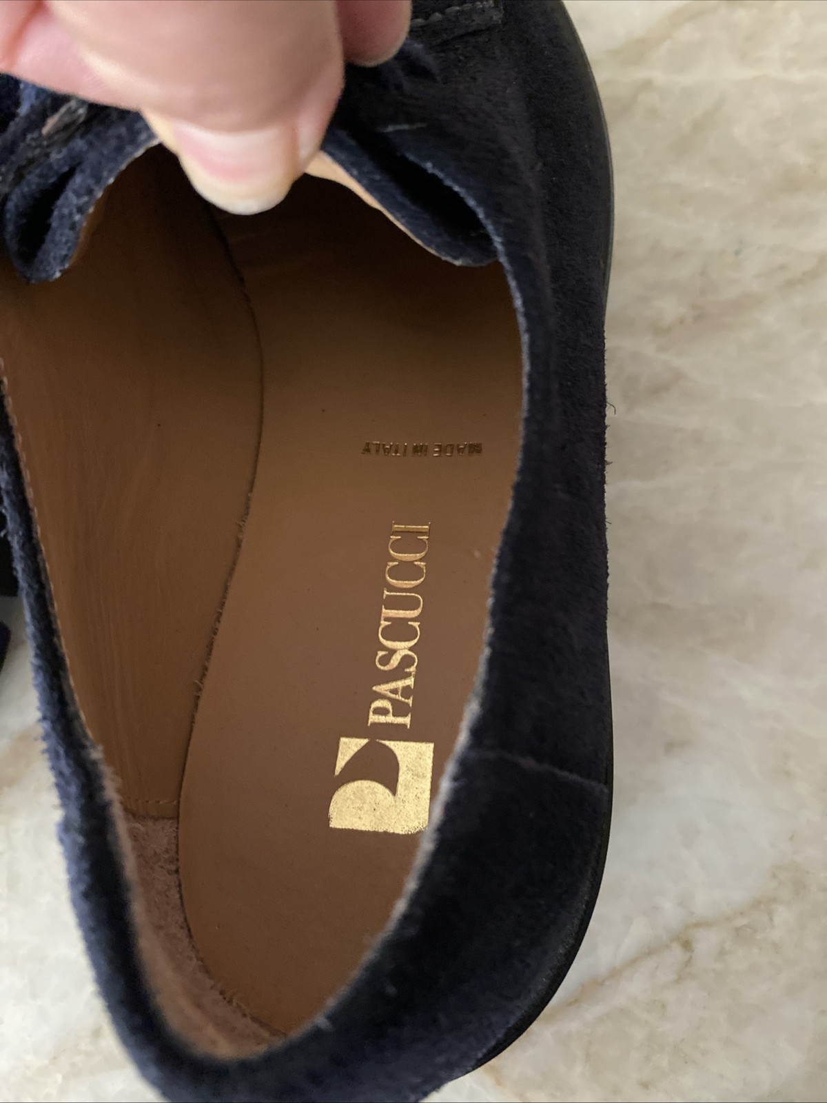 SAOLA Mocassini Pascucci scamosciati pelle blu navy suola Vibram Made in Italy TG 37 nuovi