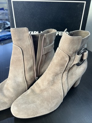 Karl Lagerfeld Cosette Taupe Beige Suede Leather Ankle Boots Women's Size 7.5M