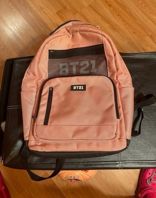 BT21 Pink Kids Backpack Polyester Adjustable Straps Mesh Pocket School Zipper