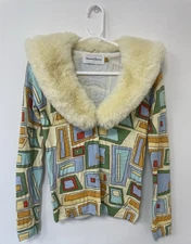 House Of Sunny Pepperland Peggy Cardigan Detachable Fur Size  6 Puzzle Print