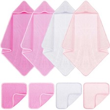 8 Pcs Muslin Baby Hooded Cotton Towels and Washcloths Sets Cotton Newborn Bat...