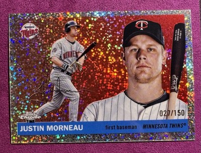 2025 Topps Chrome Platinum Justin Morneau /150 Twins Speckle Refractor #375