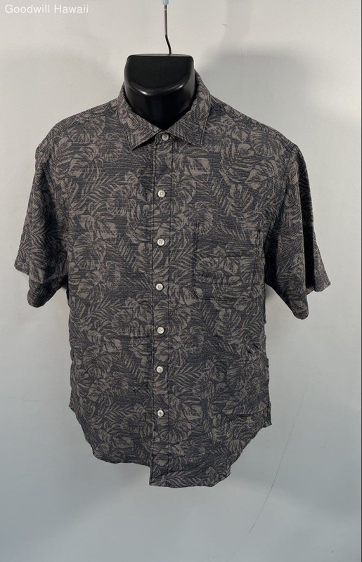 Tommy Bahama Men's Gray Black Floral Tropical Tencel Modal Shirt Size Medium