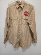 Vintage 1970s Coca Cola Lee PREST Uniform Work Shirt Pinstripe 16 M Patches