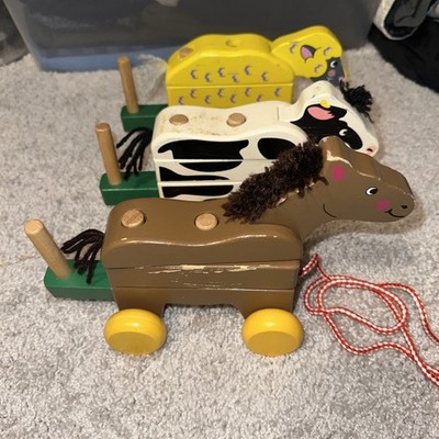 Melissa & Doug Wooden Stacking Farm Animals Pull Along Toy Horse Cow Sheep