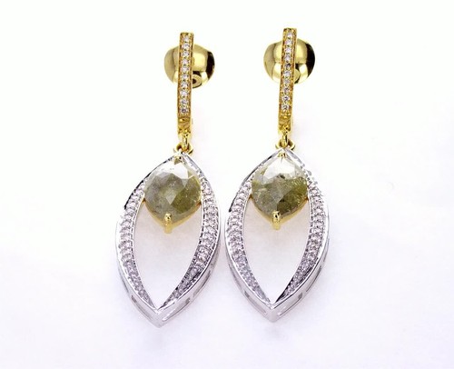 4,82 TCW Rosa Marquesa Diamante Pendientes de Gota de Diamante Marquesa Oro Blanco 14K Elegantes Verde Grisáceo - Vídeo 1 de 1