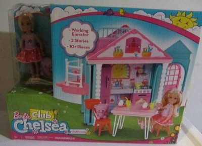 Barbie Club Chelsea Two-Story Playhouse Playset and Teddy Bear In Hand To Ship