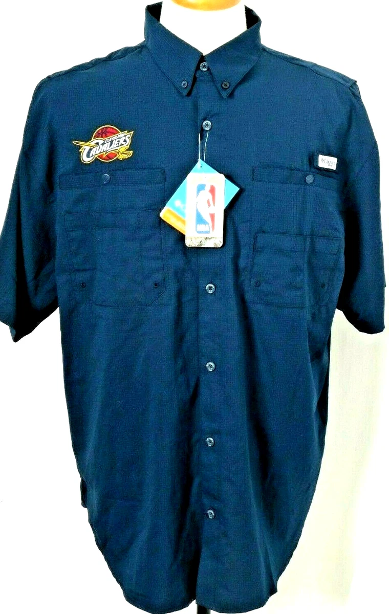 NEW Cleveland Cavaliers Navy Columbia PFG Tamiami SS Button Down Shirt Mens  L