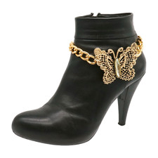 Women Gold Metal Chain Boot Bracelet Shoe Butterfly Charm Spring Summer Season