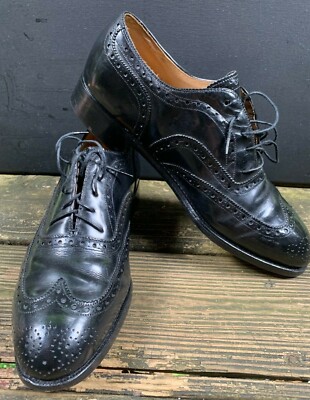 Johnston & Murphy Aristocraft Black Leather Wingtip Brogue Oxford 10 D/B Vintage Sz 11.5 Johnston and Murphy Crown Aristocraft Black  main image 3