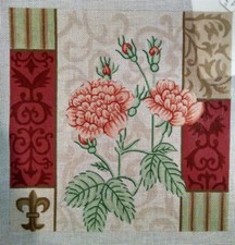 Alexa Pink Floral with brocade background Handpainted Needlepoint Canvas