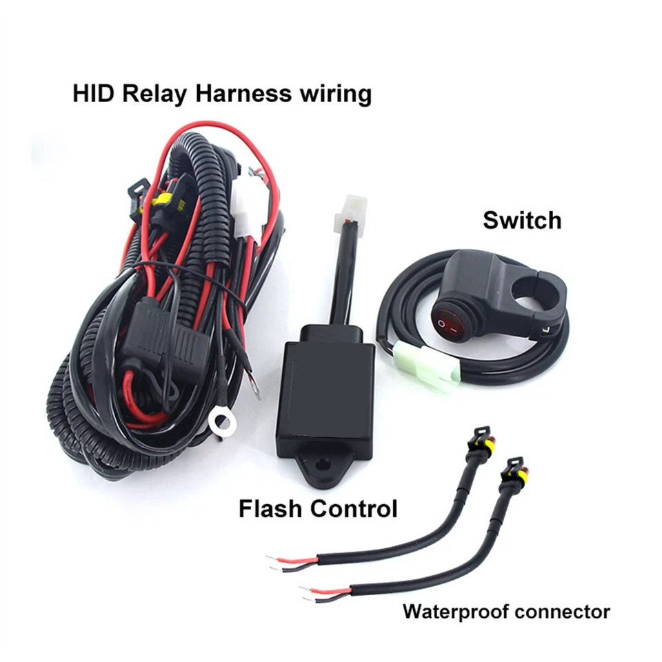 LED Wiring Harness Kit ON OFF Switch Relay For Motorcycle Fog Work Light Bar - Image 2 of 4