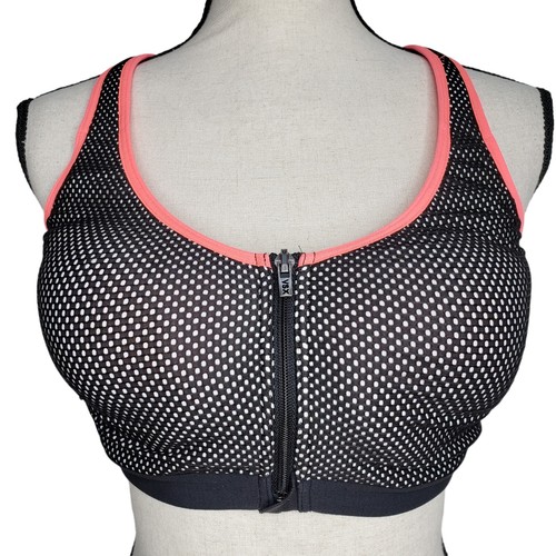 Victoria's Secret VSX Sports Bra 36D Front Zip Underwire Racerback Black Orange