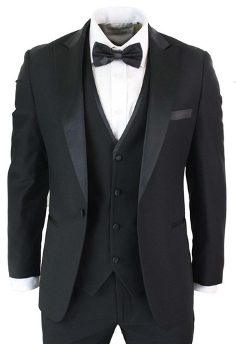 Men Black Suits Wedding Groomsmen Casual Dinner Party Suit (Coat+Waistcoat+Pant)
