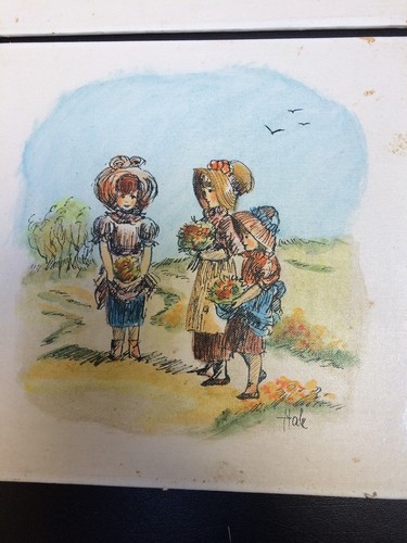 Pr Mid-Century Holly Hobby Style Children Paintings on Board Signed HALE - Picture 2 of 5