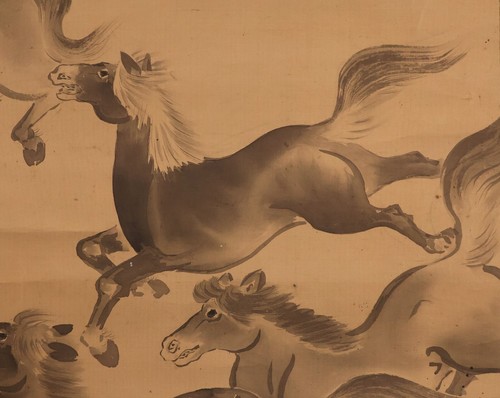 Quadro giapponese a inchiostro pergamena da appendere 'Cavallo' KAKEJIKU di Kimura Rippo epoca Meiji - Foto 8 di 20